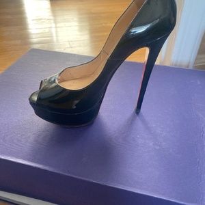 Christian Louboutin Lady Peep Black Patent High Heel Platform